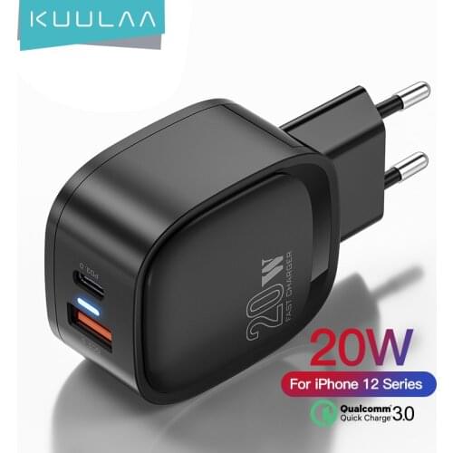 KUULAA 20W USB C Charger QC 4.0 3.0 2 Port PD Fast Phone Charger Wall Adapter For iPhone 12 11 AirPod iPad Huawei Xiaomi Samsung