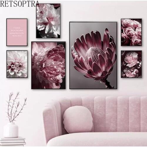 Modern Lovely Pink Flower Wall Pictures and Print for Home Decoration Wall Art Canvas Printings Painting Plant Rose Poster