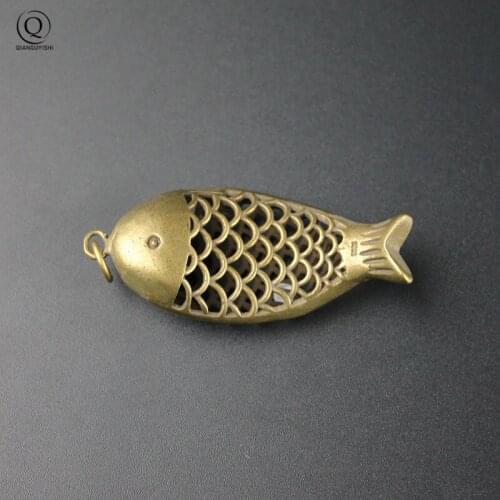 Vintage Brass Blessing Fish Keychain Pendant Fashion Jewelry Lucky Pure Copper Car Key Chain Ring Hanging Men Women Chinese Gift