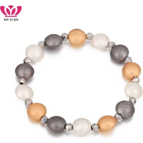 Vintage metal Beads Strand Bracelets Gold Silver Color Beads Crystal Bracelets for Women Party Gifts Trendy Jewelry 2021