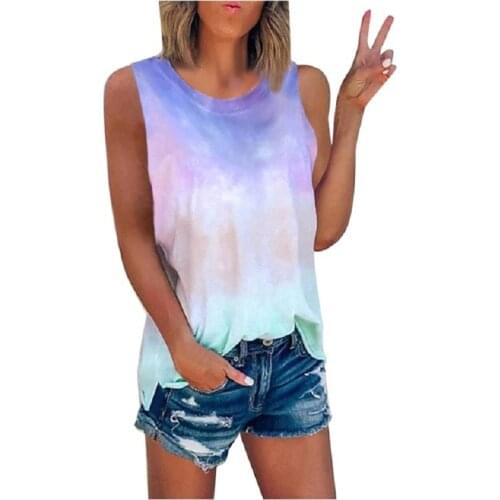 Plus Size Summer Tank Tops Women Tie dye Print Sleeveless Shirt 3XL 4XL 5XL Round Neck Womens Casual Tops 2020 Fashion Tanks