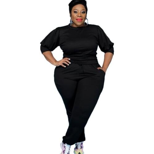 Plus Size L~4XL Women 2 Piece Sets Outfits Crop Top + Pants Leggings Jogger Casual Tracksuit Ladies Two Piece Club Suits