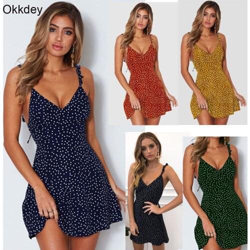 Womens Dresses Summer 2020 Sexy Dress Ladies High Waist Dot Printing Mini Dresses Vestidos Back Lacing Straps Backless Dress