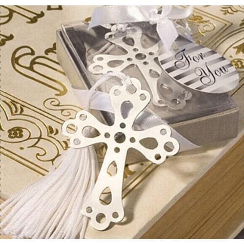 Free Shipping 10pcs/lot "Cross" Metal Bookmark With Tassels Ribbon Gift Box For Party Gift Or Souvenirs