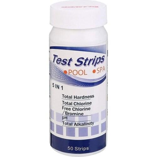 50Pcs 5 in 1 Swimming Pool Water Test Kit, Spa Test Strip for Spa, Swimming Pool Chemistry Test Kit