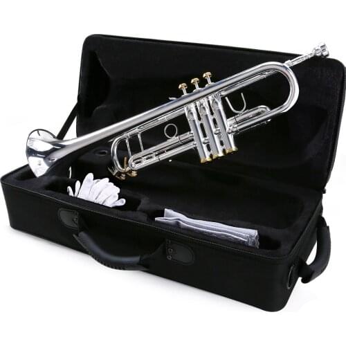 Ammoon Bb Trumpet Brass Material Silver-Plated Surface Shell Buttons with 5C Mouthpiece Carry Bag Gloves Cleaning Cloth