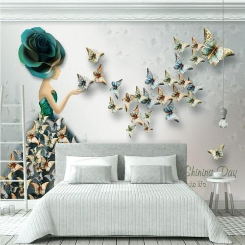 Beibehang custom Embossed Butterfly Ballerina European Retro TV Mural Wallpaper for living Room bedroom decor 3d Wall painting