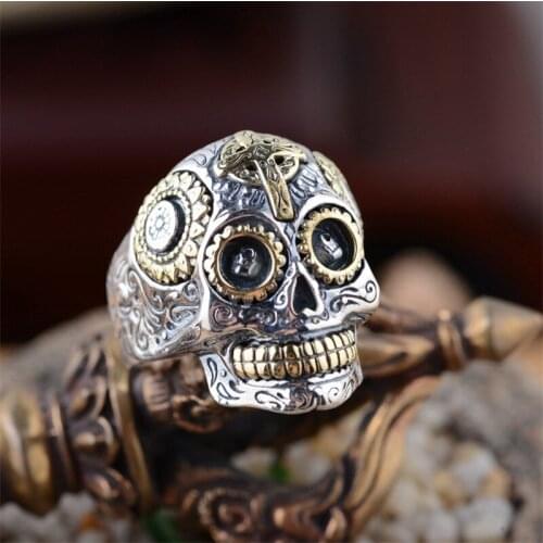BESTLYBUY 100% Real 925 Sterling Silver Vintage Rings for Women Men Lovers Punk Fashion Cool Jewelry Skull Ring Bijoux