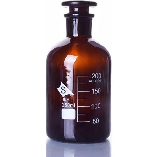 Brown Reagent bottle,Narrow neck with standard ground glass Hollow/Solid stopper,Clear,Ordinary glass,250ml,Sample Vials