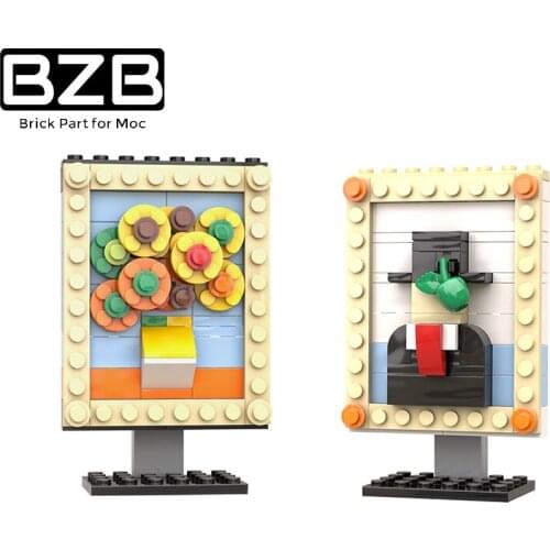 BZB MOC Starry Sky Sunflower Mosaic Art Painter Van Gogh Pixel Painting Creative Building Block Model Kids Boys DIY Toys Gifts