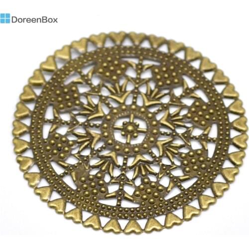 Doreen Box Lovely 20PCs Antique Bronze Filigree Round Wraps Connectors Embellishments Findings 6cm(2-3/8") (B18534)