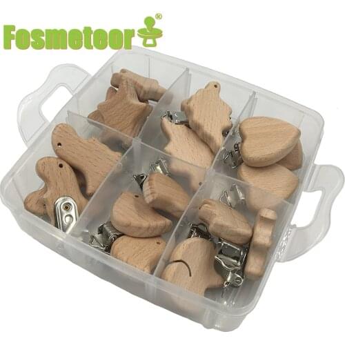 Fosmeteor DIY Wooden Pacifier Clip 18pc Beech Wooden Animal Natural Pacifier Clip Baby Teether Toys Wood Nipple Clip