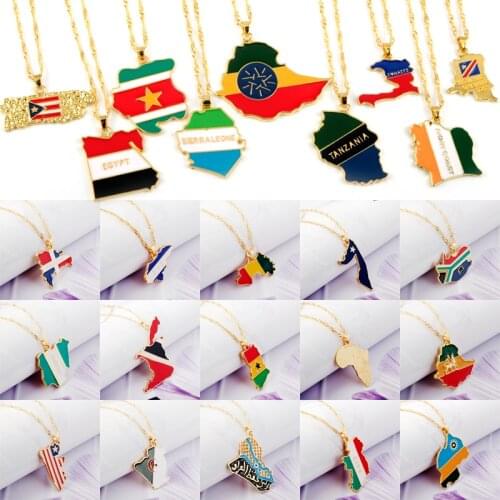 Country Map Flag Necklace Pendant Chain Man Women Jewelry 27 Countries National Flag Necklaces