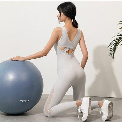 One-Pieces Yoga Jumpsuits Women Sports Tracksuits Mesh Patchowork Bodysuits Gym Workout Clothing Female Breathable Sportswear