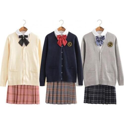 New Japanese School Girl Fashion Jk School Uniforms Sets Plaid Skirt Cardigan Sweater Long Sleeve Shirt Short Skirt Suit