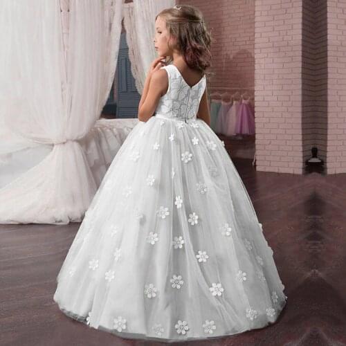 2020 Tulle Lace Baby Toddler Beauty Flower Girl Dress for Wedding Party First Communion Dress Girl Ball Gown Pageant Costume