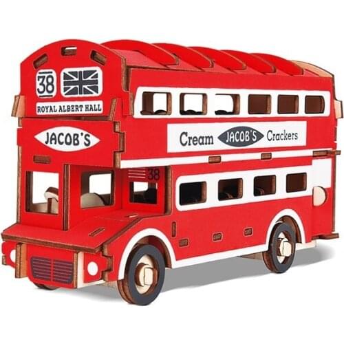 Laser Cutting 3D Wooden Puzzle Mechanical Car Excavator Bus DIY Assembly Kit Model For Hobby Collector Kids Teens Toys