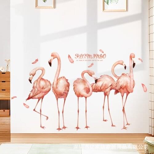 Lovely Pink Flamingo Wall Stickers For Kids Rooms Girls Bedroom Decor Diy Poster Cartoon Animal Wallpaper Stickers Art Decal
