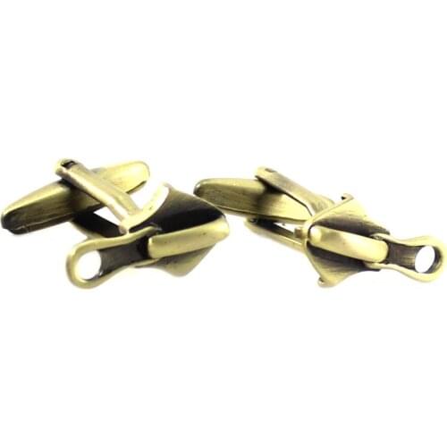 Mens Novelty Burnished Brass Zipper Head Cuff link Cuff Links Wedding Cuff Links