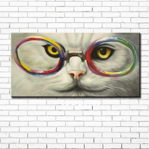 NEW impression cartoon animal cat glasses canvas printings oil paintings printed on canvas kid room wall art decoration picture