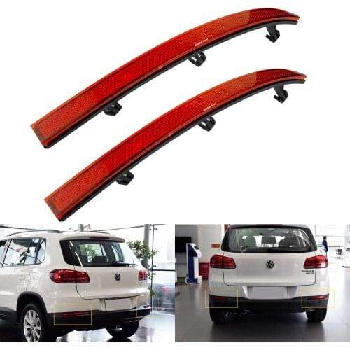ANGRONG 1 Pair Rear Bumper Reflector Assembly Red Lens Cover Left & Right For VW Tiguan 5N