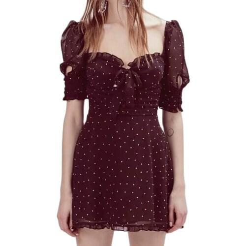 Women Dress Elegant Simple Sexy Chiffon Bodycon Femme Birthday Wear Lovely Puff Sleeve High Waist Trendy Summer Holiday Sundress