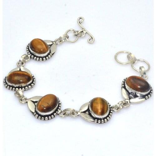 Genuine Tiger Eye Bracelet Silver Overlay over Copper , women Jewelry gift 19 cm, B4289