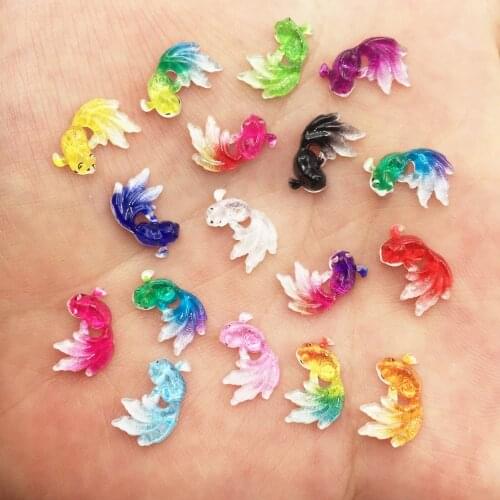 50pcs Resin Cute Colorful Mini Goldfish Flatback Rhinestone Appliques DIY Wedding Scrapbook Manicure Accessories Craft SF043