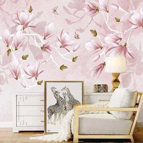 Custom Photo Wallpaper 3D Hand Painted Pink Flowers Butterfly Interior Bedroom Living Room Dining Room Wall Art Decoration Mural