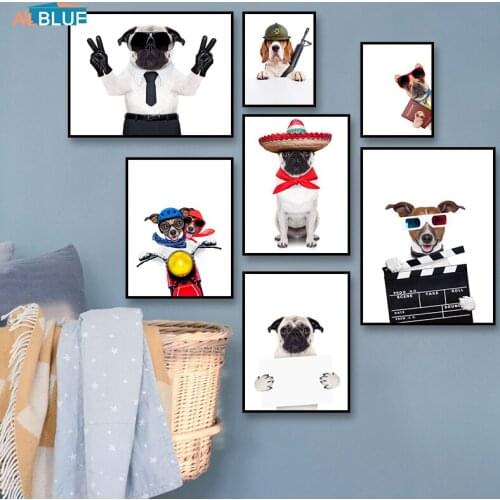 Scandinavian Poster Kids Wall Art Canvas Prints Animals Dog Funning Wall Pictures For Baby Room Nursery Nordic Wall Decor Home