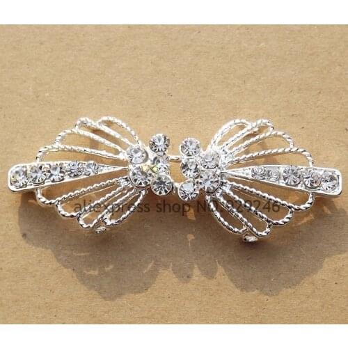Shell-shape clear crystal rhinestone combined hasp for over coat silver buckle with shanks for clothes scarf garment decoration