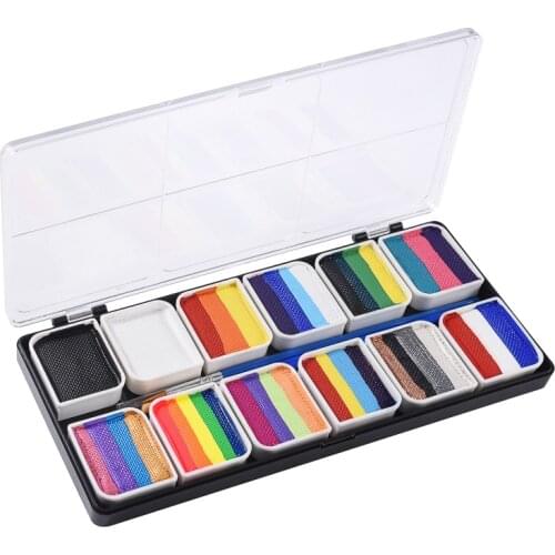 OPHIR Rainbow Water Based Face Painting Halloween Makeup Face Paint Colors Split Cakes Rainbow Makeup Palette RT012A