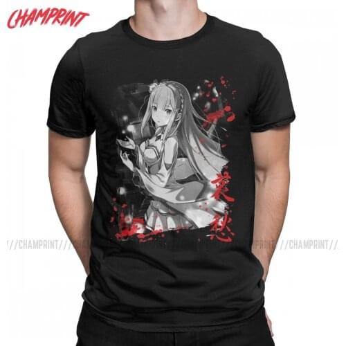 Re Zero Rezero Emilia T-Shirts Men Anime Manga Novelty Cotton Tee Shirt Crew Neck Short Sleeve T Shirts New Arrival Clothing