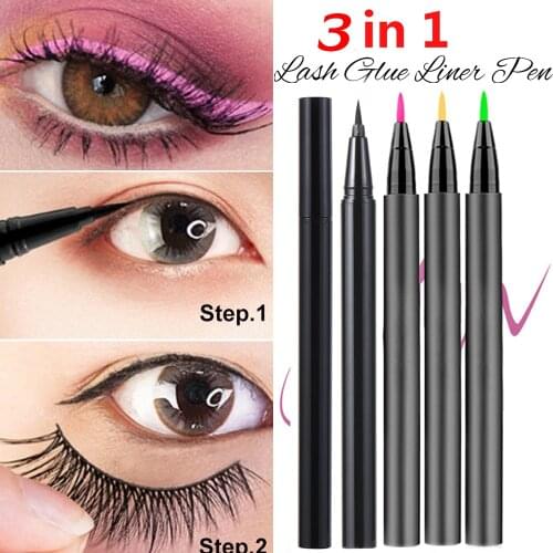 3 in 1 Self-adhesive Eyeliner Magic Lash Glue Eyeliner Pen No Glue Magnetic Needed Waterproof Long-lasting Fast Dry Eye Makeup
