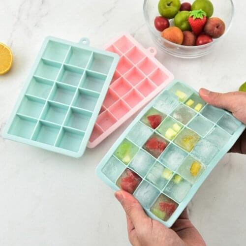 15 Grid Silicone Ice Tray Mould Plastic With Lid Freezer Maker Ice Cube Mold