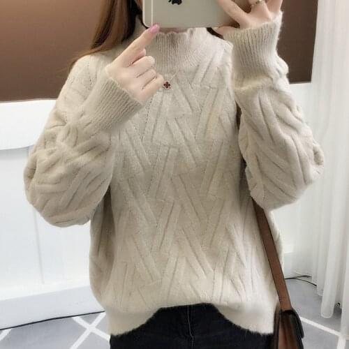 Winter Turtleneck Sweater Women 2019 Casual Long Sleeves Solid Loose Sweater Thick Warm Winter Pullover Sweater Women Jumper