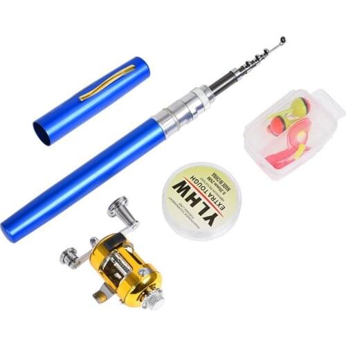 Pen Type Fishing Rod Drum Set Of 4 Portable Pocket Ice Fishing Rod Sea Rod Fishing Gear Set 1M Fishing Rod Line