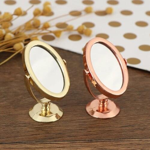 Vintage Doll House Miniature Glod Sliver Rose Gold Vanity Mini Mirror 1/12 Scale Dolls Bathroom Furniture Toy Accessories