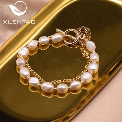 Xlentag Original Design Natural Fresh Water Pearl Double Layer Bracelet For Women Jewelry bransoletki damskie GB0188