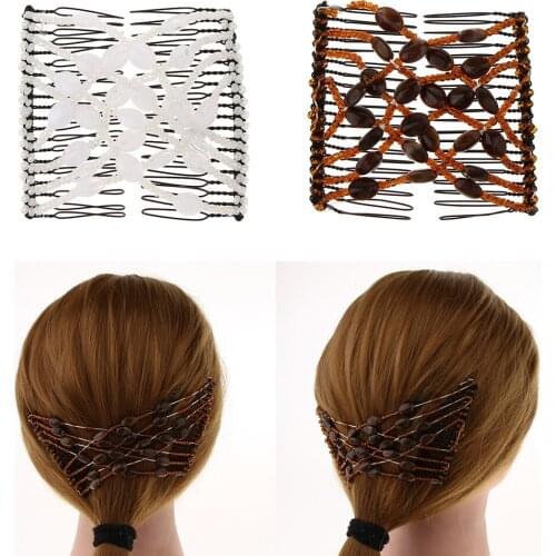 Women Slide Easy Double Hair Comb Vintage Stretch Magic Beads Clip Updo Hairstyle