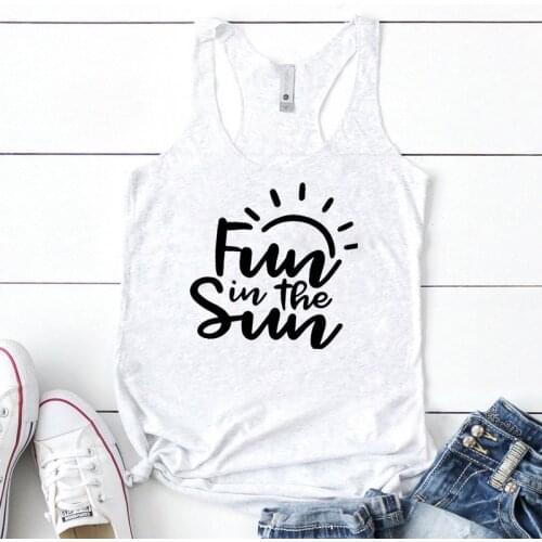 Womens Racerback Graphic Beach Tanks Summer Sleeveless Black Woman Fitness Workout Shirt Vest Fun In The Sun Tank Tops