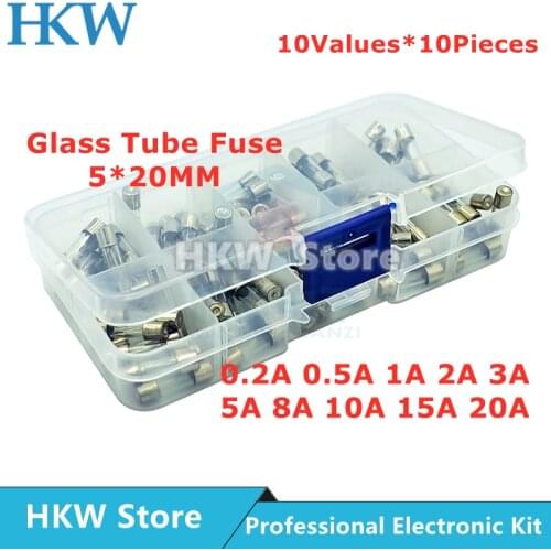 100pcs Set 5x20mm Quick Blow Glass Tube Fuse Assorted Kits,Fast-blow Glass Fuses,fuse wire 5*20mm diy kit