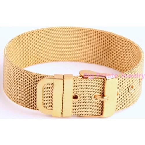 15-19.5cm Adjustable Fashion Charming Unisex Cuff Jewelry 316L Stainless Steel Yellow Gold Leather Belt Bracelet Bangle 18mm 26g