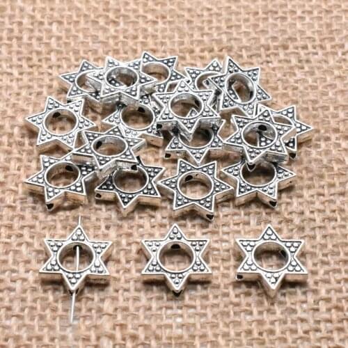20pcs 13mm Antique Silver Alloy Loose Beads Metal Hollow Out Six-pointed Star Beads for Jewelry Making DIY Findings Handmade