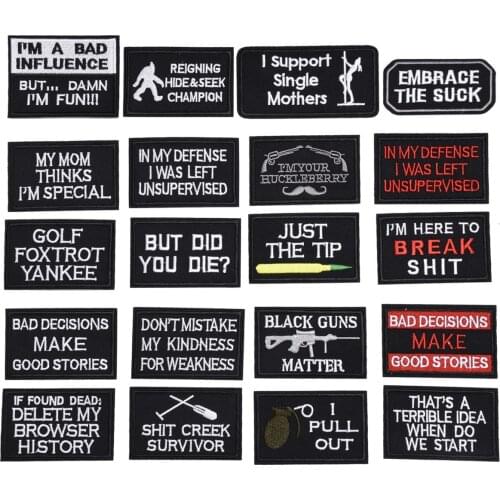 20pcs Tactical Morale Slogans Army Military Badge Labels Ironing Embroidered Stickers on Hat Backpack iron Patches Clothes decor