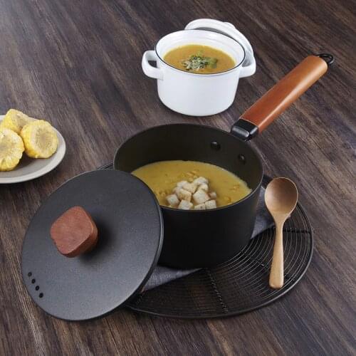 2L Milk Pot Wooden Handle Gas Stove Induction Cooke Baby Breakfast Milk Coffee Saucepan Cookware Cast Iron Non-stick Soup Pot