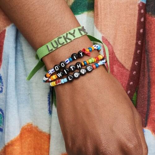 3 Pcs /Set Bohemia Multicolor Letter LOVE Elastic Beads Chian Bracelet for Women Creative Jewelry Beads Resin Bracelet Set New