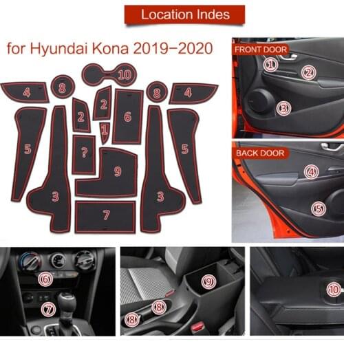 3D Rubber Mat For Hyundai Kona 2019 2020 Lnterior Anti Slip Mat Door Slot Pad Cup Cushion Groove Mat Car Accessories