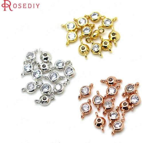 6PCS 4x8MM 24K Champagne Gold Color Plated Brass 2 holes with Zircon Connect Charms High Quality Diy Jewelry Accessories