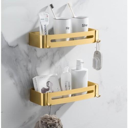 Aluminium Bathroom Shelf Shower Rectangle Gel Rack Shampoo Caddy Holder With Hook Wall Mount Nail Punched 1-2 Tier Bath Hardware